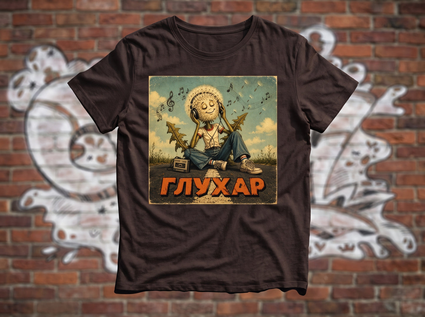 Тениска "Глухар" с глухарче и уокмен