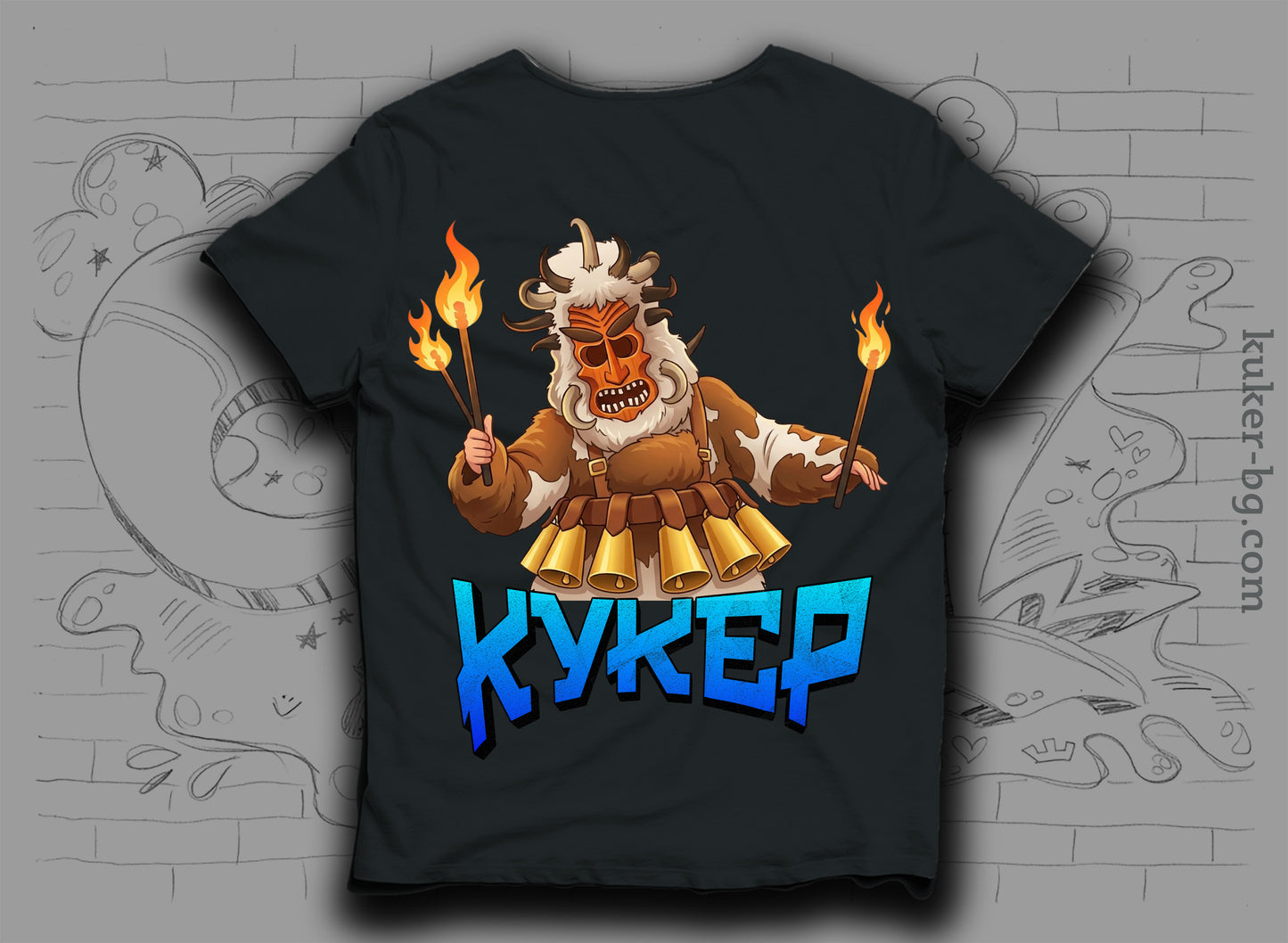 Тениска "КУКЕР" с кукер и факли